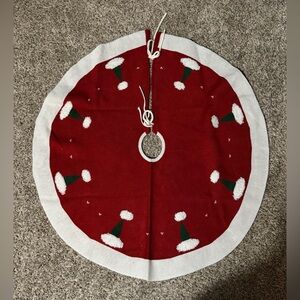 Red Christmas Tree Skirt with Santa Hat Design